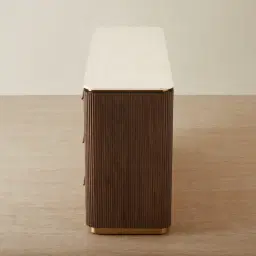 San Pierre Ebony Brown Ash Veneer Dresser with Cream Travertine Finish Sintered Stone Top