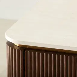 San Pierre Ebony Brown Ash Veneer Dresser with Cream Travertine Finish Sintered Stone Top