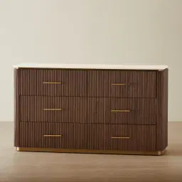 San Pierre Ebony Brown Ash Veneer Dresser with Cream Travertine Finish Sintered Stone Top