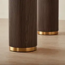 San Pierre Ebony Brown Ash Veneer Two-Leg Console Table with Cream Travertine Finish Sintered Stone Top