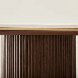 San Pierre Ebony Brown Ash Veneer Two-Leg Console Table with Cream Travertine Finish Sintered Stone Top