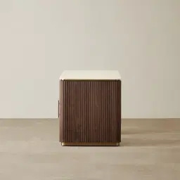 San Pierre Ebony Brown Ash Veneer Study Desk with Cream Travertine Finish Sintered Stone Top