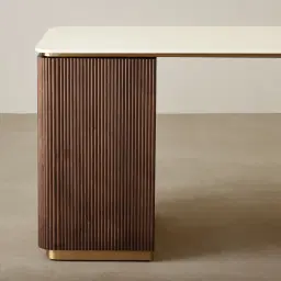 San Pierre Ebony Brown Ash Veneer Study Desk with Cream Travertine Finish Sintered Stone Top