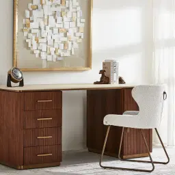 San Pierre Ebony Brown Ash Veneer Study Desk with Cream Travertine Finish Sintered Stone Top