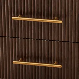 San Pierre Ebony Brown Ash Veneer Bedside Table with Cream Travertine Finish Sintered Stone Top