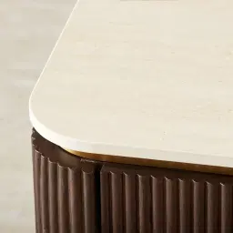 San Pierre Ebony Brown Ash Veneer Bedside Table with Cream Travertine Finish Sintered Stone Top