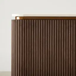 San Pierre Ebony Brown Ash Veneer Bedside Table with Cream Travertine Finish Sintered Stone Top