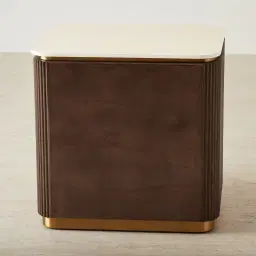 San Pierre Ebony Brown Ash Veneer Bedside Table with Cream Travertine Finish Sintered Stone Top