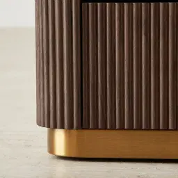 San Pierre Ebony Brown Ash Veneer Bedside Table with Cream Travertine Finish Sintered Stone Top