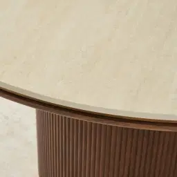 San Pierre Walnut Veneer Round Dining Table with Travertine Finish Sintered Stone Top - 150cm