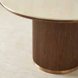 San Pierre Walnut Veneer Round Dining Table with Travertine Finish Sintered Stone Top - 150cm