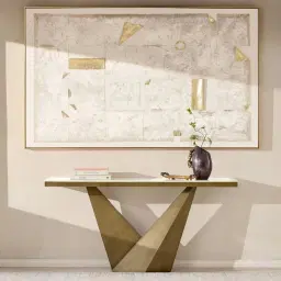 Vania Brushed Bronze Console Table with Statuario White Sintered Stone Top