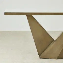 Vania Brushed Bronze Console Table with Statuario White Sintered Stone Top