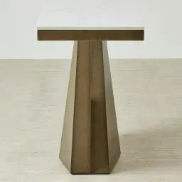 Vania Brushed Bronze Console Table with Statuario White Sintered Stone Top