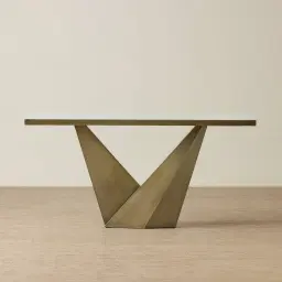 Vania Brushed Bronze Console Table with Statuario White Sintered Stone Top