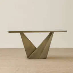 Vania Brushed Bronze Console Table with Statuario White Sintered Stone Top