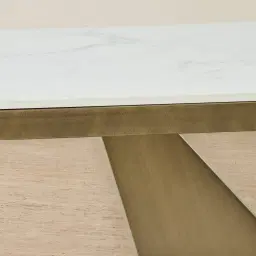 Vania Brushed Bronze Console Table with Statuario White Sintered Stone Top