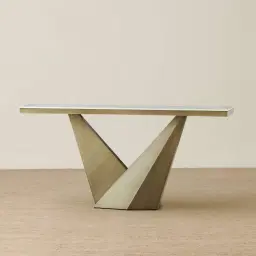 Vania Brushed Bronze Console Table with Statuario White Sintered Stone Top