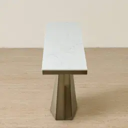 Vania Brushed Bronze Console Table with Statuario White Sintered Stone Top