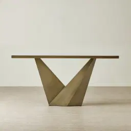 Vania Brushed Bronze Console Table with Statuario White Sintered Stone Top