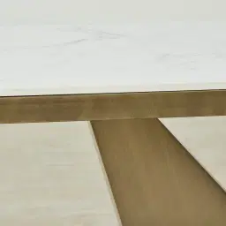 Vania Brushed Bronze Console Table with Statuario White Sintered Stone Top