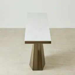 Vania Brushed Bronze Console Table with Statuario White Sintered Stone Top