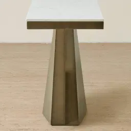 Vania Brushed Bronze Console Table with Statuario White Sintered Stone Top