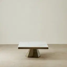 Vania Brushed Bronze Coffee Table with Statuario White Sintered Stone Top