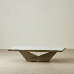 Vania Brushed Bronze Coffee Table with Statuario White Sintered Stone Top