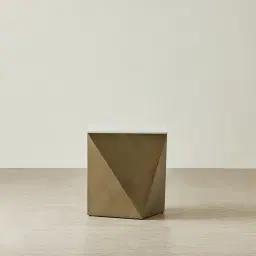 Vania Brushed Bronze Side Table with Statuario White Sintered Stone Top