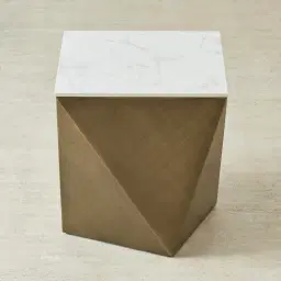 Vania Brushed Bronze Side Table with Statuario White Sintered Stone Top