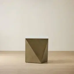 Vania Brushed Bronze Side Table with Statuario White Sintered Stone Top