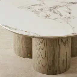 Terzetto Pandora Brown Sintered Stone Round Coffee Table High - Medium Brown Wooden Legs 90x45cm