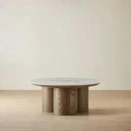 Terzetto Pandora Brown Sintered Stone Round Coffee Table High - Medium Brown Wooden Legs 90x45cm