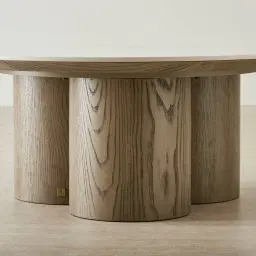 Terzetto Pandora Brown Sintered Stone Round Coffee Table High - Medium Brown Wooden Legs 90x45cm