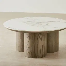 Terzetto Pandora Brown Sintered Stone Round Coffee Table High - Medium Brown Wooden Legs 90x45cm