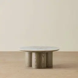 Terzetto Pandora Brown Sintered Stone Round Coffee Table High - Medium Brown Wooden Legs 90x45cm
