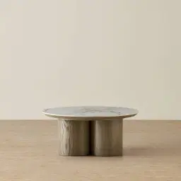Terzetto Pandora Brown Sintered Stone Round Coffee Table High - Medium Brown Wooden Legs 90x45cm