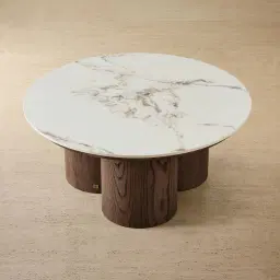 Terzetto Pandora Brown Sintered Stone Round Coffee Table High - Dark Brown Ash Legs 90x45cm