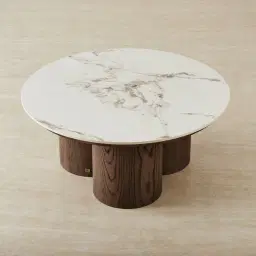 Terzetto Pandora Brown Sintered Stone Round Coffee Table High - Dark Brown Ash Legs 90x45cm