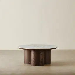 Terzetto Pandora Brown Sintered Stone Round Coffee Table High - Dark Brown Ash Legs 90x45cm