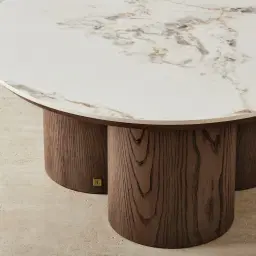 Terzetto Pandora Brown Sintered Stone Round Coffee Table High - Dark Brown Ash Legs 90x45cm