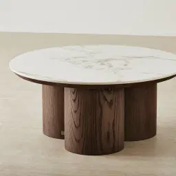 Terzetto Pandora Brown Sintered Stone Round Coffee Table High - Dark Brown Ash Legs 90x45cm