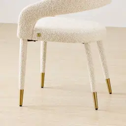 Moulin Stone Cream Woven Fabric Dining Chair - Champagne Gold Legs