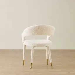 Moulin Stone Cream Woven Fabric Dining Chair - Champagne Gold Legs