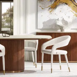 Moulin Warm Taupe Woven Fabric Dining Chair - Champagne Gold Legs