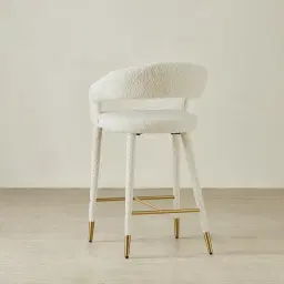 Moulin Stone Cream Woven Fabric 66cm Counter Stool - Champagne Gold Legs