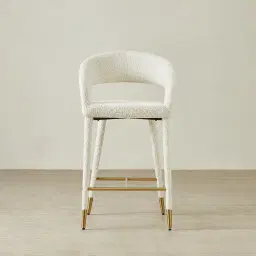 Moulin Stone Cream Woven Fabric 66cm Counter Stool - Champagne Gold Legs