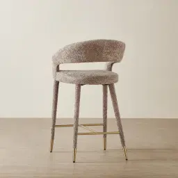 Moulin Warm Taupe Woven Fabric 66cm Counter Stool - Champagne Gold Legs