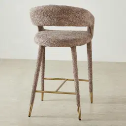 Moulin Warm Taupe Woven Fabric 66cm Counter Stool - Champagne Gold Legs